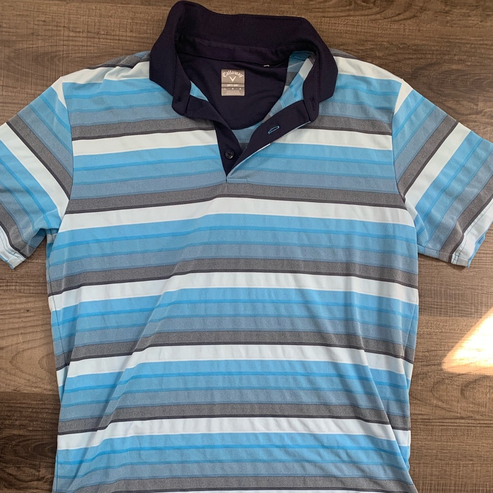 Large Callaway Striped Golf Polo, Blue
